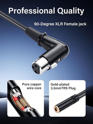 كابل محول الزاوية اليمنى XLR إلى 1/8، كابل صوت ستيريو أنثى 90 درجة XLR إلى 3.5 مم TRS أنثى لميكروفون خلاط مكبر الصوت (0.3 متر/1 قدم) in Kuwait