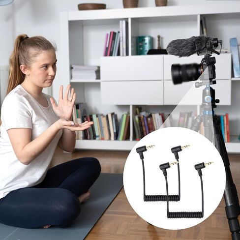 قطعتان من كابل الميكروفون 3.5 مم، سلك ميكروفون للكاميرات، كابل ميكروفون متوافق مع DJI Mic 2 وميكروفون Rode اللاسلكي Pro ملفوف مزدوج 3.5 مم TRS كابل تصحيح ميكروفون صوتي in Kuwait