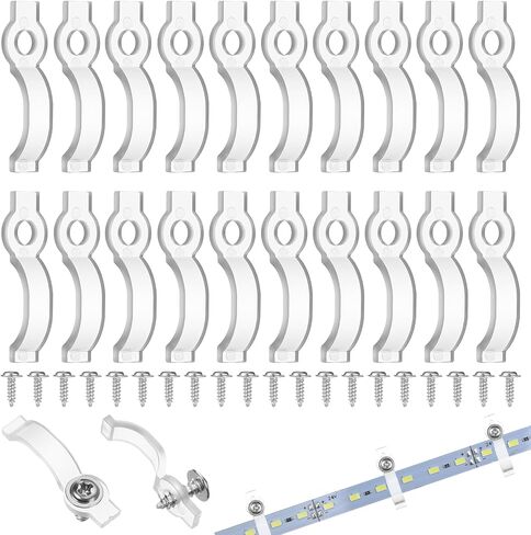 100 حزمة من مشابك شريط إضاءة LED شفافة، مشابك شريط إضاءة LED لشريط أضواء مقاوم للماء بعرض 10 مم مع 100 مسمار مشبك تثبيت شريط LED للأماكن الخارجية (تثبيت من جانب واحد) in Kuwait