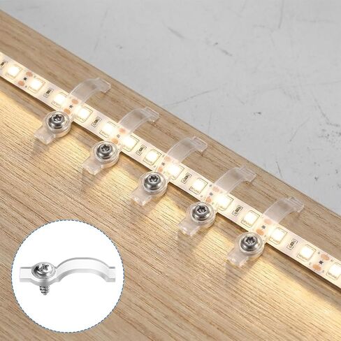 100 حزمة من مشابك شريط إضاءة LED شفافة، مشابك شريط إضاءة LED لشريط أضواء مقاوم للماء بعرض 10 مم مع 100 مسمار مشبك تثبيت شريط LED للأماكن الخارجية (تثبيت من جانب واحد) in Kuwait