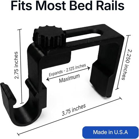 2 Pack - CPAP Hose Holder Adjustable Clamp Mount – No Drill Bed Rail Clip, Secure U-Shape Tube Hook for Tangle-Free CPAP Tubing Support - Made in USA - Black (Hose Cover Campatible) in Kuwait
