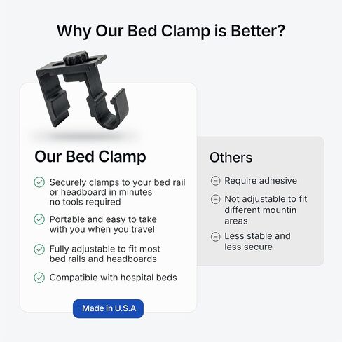 2 Pack - CPAP Hose Holder Adjustable Clamp Mount – No Drill Bed Rail Clip, Secure U-Shape Tube Hook for Tangle-Free CPAP Tubing Support - Made in USA - Black (Hose Cover Campatible) in Kuwait