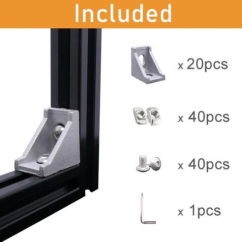 20 Sets 2020 Series Aluminum Extrusion Profile Connector,20pcs Extruded 2020 Corner Bracket,with 40pcs Drop in T Nuts and Screws, for T Slot Aluminum Extrusion Profile Accessories in Kuwait