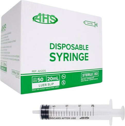 حقنة Luer Slip 20 مل (50 عبوة)، معقمة، مغلفة بشكل فردي، محاقن للسائل، المختبرات العلمية، محاقن تغذية للحيوانات الأليفة، القياس، الطب، التوزيع، والفم، شفافة in Kuwait