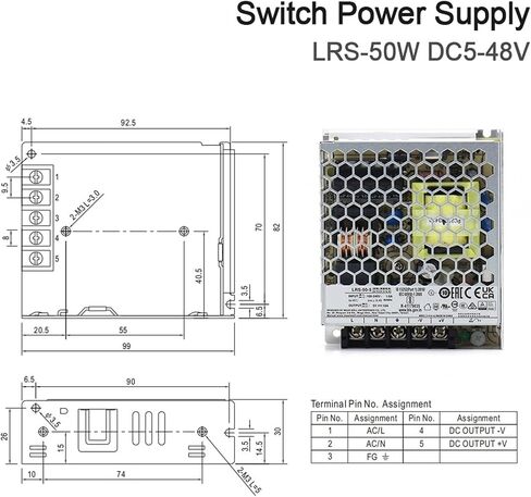 تبديل مصدر الطاقة LRS-50W LRS-75W 5-48V للتحكم في وضع العلامات بالليزر (15V 3.3A، LRS-50W) in Kuwait