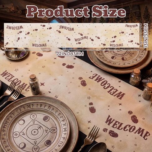 2 Pcs Footprint Map Magical Wizard Table Runner 13 x 72 Inch Wizard Party Decorations Linen Vintage Birthday Party Table Runner Decor for Home Dining Room Kitchen in Kuwait