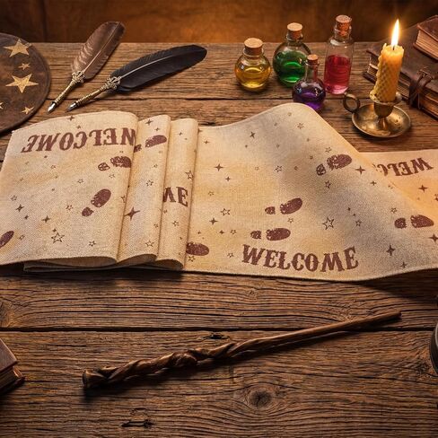 2 Pcs Footprint Map Magical Wizard Table Runner 13 x 72 Inch Wizard Party Decorations Linen Vintage Birthday Party Table Runner Decor for Home Dining Room Kitchen in Kuwait
