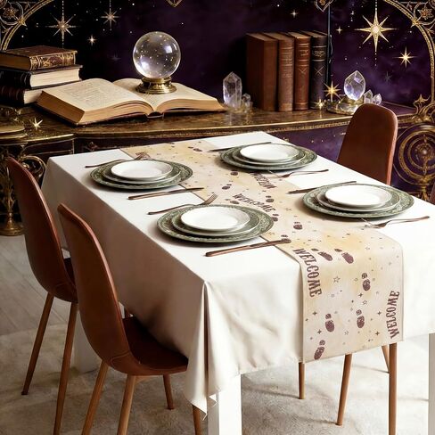 2 Pcs Footprint Map Magical Wizard Table Runner 13 x 72 Inch Wizard Party Decorations Linen Vintage Birthday Party Table Runner Decor for Home Dining Room Kitchen in Kuwait