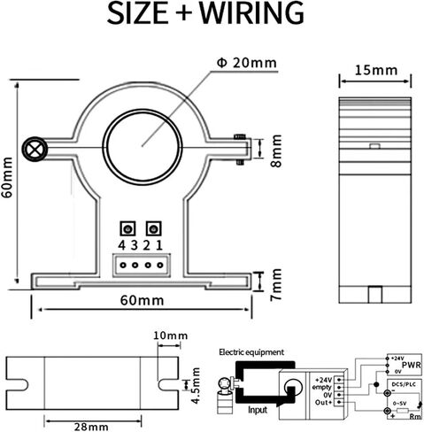 1PCS DC24V JXK-7 Current Transmitter 4-20mA 0-10V 0-5V RS485 Current Transducer 0-100A 0-200A 0-500A 0-600A AC DC Current Sensor(in DC0-1000C,Out4-20mA) in Kuwait