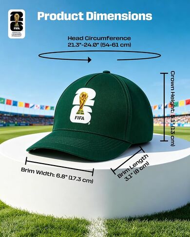 قبعة بيسبول رسمية من FIFA World Cup 2026، قبعة كرة قدم قطنية قابلة للتعديل للرجال والنساء، قبعة كرة قدم مريحة للتنفس للرياضات الخارجية، والسفر، ويوم المباراة والارتداء اليومي (أخضر) in Kuwait