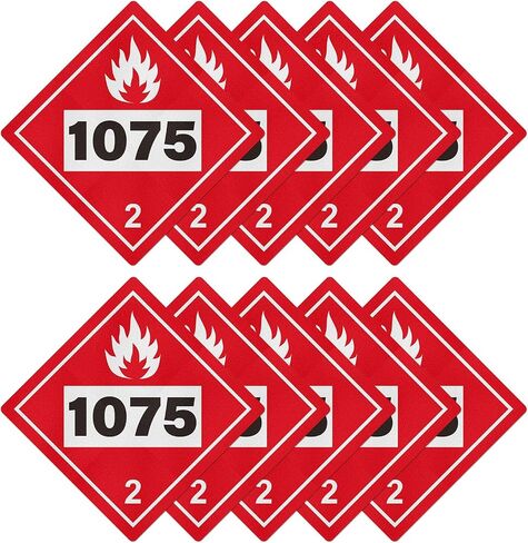 10 عبوات 1075 لافتة من الدرجة 2 غاز قابل للاشتعال 10.75 × 10.75 بوصة | متوافق مع DOT Hazmat، ملصقات المخاطر، الفينيل، ذاتية اللصق، التصاق قوي، ملصقات أمان لتخزين مناولة الشحن in Kuwait