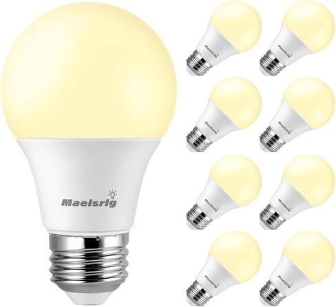 Maelsrlg A19 مصابيح LED مكافئة 60 وات، 90 CRI، قابلة للتعتيم، أبيض دافئ 3000K، 760 لومن، قاعدة E26، 120 فولت، 8 وات لمبات LED لغرفة النوم وغرفة المعيشة، 8 عبوات in Kuwait