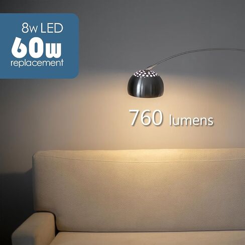 Maelsrlg A19 مصابيح LED مكافئة 60 وات، 90 CRI، قابلة للتعتيم، أبيض دافئ 3000K، 760 لومن، قاعدة E26، 120 فولت، 8 وات لمبات LED لغرفة النوم وغرفة المعيشة، 8 عبوات in Kuwait