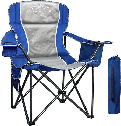 Camping Chairs for Adults Heavy Duty 500lbs Capacity, High Back Folding Chair with Thickened Steel Frame, Padded Portable Outside Chair with Cooler Bag, Cup Holder & Side Pocket, Blue, 2 Pack in Kuwait