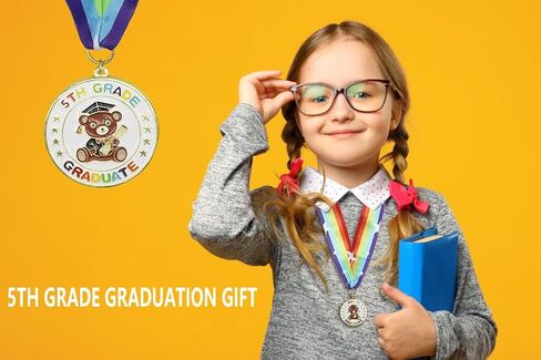 ميدالية التخرج من الدرجة الخامسة مع شريط للرقبة، ديكورات التخرج من الدرجة الخامسة 2026 لميدالية جائزة التخرج للمدرسة الابتدائية، اليوم الأخير من الصف الخامس في نهاية العام الدراسي، لوازم الحفلات in Kuwait