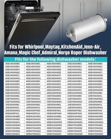 W10334457 Dishwasher Motor Pump Capacitor, C65R, 23.5uF, 250VAC, Fit for Whirlpool/Maytag/KitchenAid/Amana/Magic Chef Dishwasher,Replace W10216724 W10222768 in Kuwait