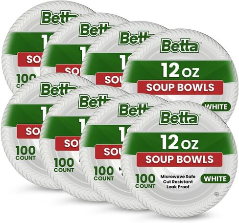 Betta 12 Oz Disposable Plastic Soup Bowls, White, 800 Count, Bulk Case for Schools, Breakrooms and Cafeteria, Microwave Safe (8 Pack Per Box x100) in Kuwait