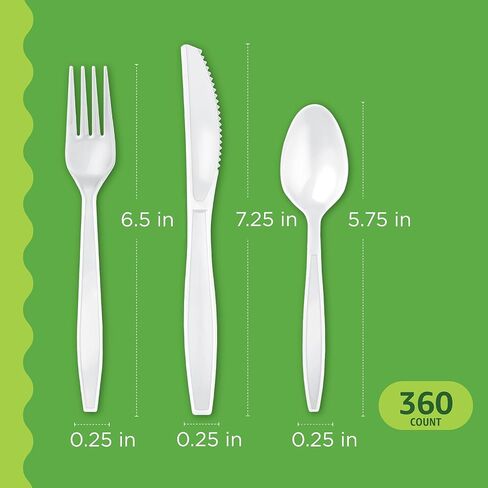 Amazon Basics Disposable Everyday White Assorted Cutlery Set, 360 Count, Large Combo Pack, Forks, Spoons, and Knives in Kuwait