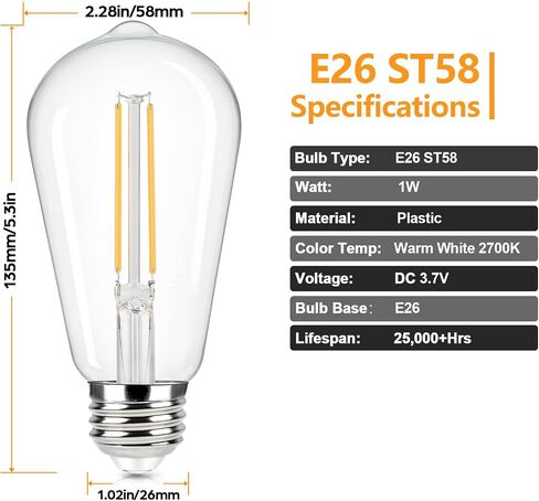 Outdoor Light Replacement Bulbs, ST58 E26, 3V Low Voltage, 2700K Warm White, Waterproof, 1W, 4-Pack in Kuwait