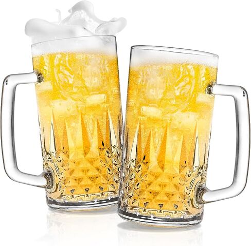 Beer Mug Set of 2, 20oz Crystal Beer Glasses with Handle, Glass Beer Mugs for Freezer, Gifts for Men in Kuwait