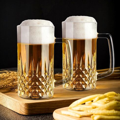 Beer Mug Set of 2, 20oz Crystal Beer Glasses with Handle, Glass Beer Mugs for Freezer, Gifts for Men in Kuwait