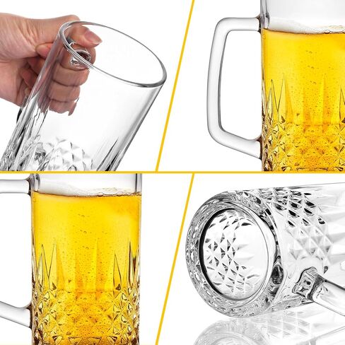 Beer Mug Set of 2, 20oz Crystal Beer Glasses with Handle, Glass Beer Mugs for Freezer, Gifts for Men in Kuwait