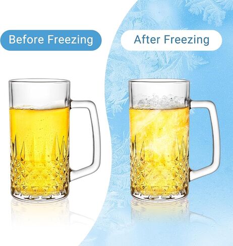 Beer Mug Set of 2, 20oz Crystal Beer Glasses with Handle, Glass Beer Mugs for Freezer, Gifts for Men in Kuwait