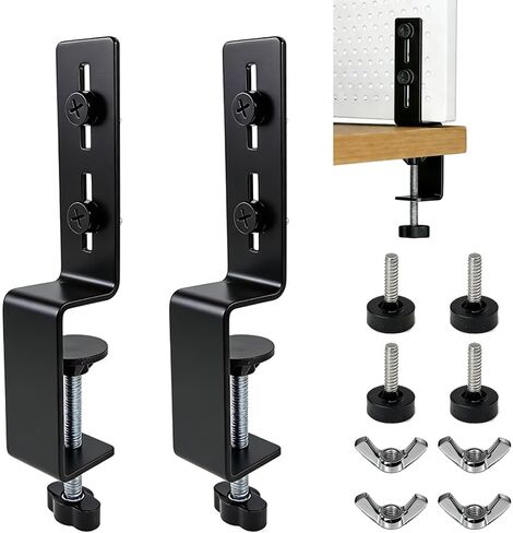 2 PCS Desk Clamp, Pegboard Fixing Bracket Pegboard Desk Hook Desktop Fixing Bracket, Desktop Accessories for Office Game Garage Home, Wall Board Organizer Metal Brackets (Black) in Kuwait