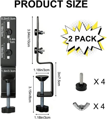 2 PCS Desk Clamp, Pegboard Fixing Bracket Pegboard Desk Hook Desktop Fixing Bracket, Desktop Accessories for Office Game Garage Home, Wall Board Organizer Metal Brackets (Black) in Kuwait