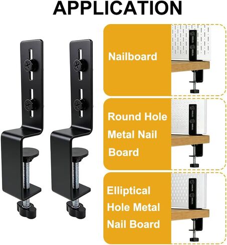 2 PCS Desk Clamp, Pegboard Fixing Bracket Pegboard Desk Hook Desktop Fixing Bracket, Desktop Accessories for Office Game Garage Home, Wall Board Organizer Metal Brackets (Black) in Kuwait