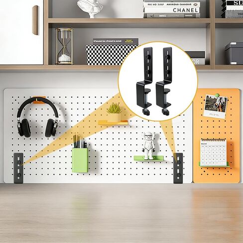 2 PCS Desk Clamp, Pegboard Fixing Bracket Pegboard Desk Hook Desktop Fixing Bracket, Desktop Accessories for Office Game Garage Home, Wall Board Organizer Metal Brackets (Black) in Kuwait