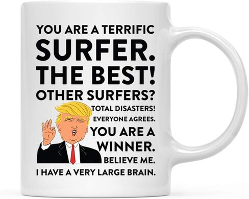 Andaz Press Funny President Donald Trump 11oz. Coffee Mug Gift, Surfer, 1-Pack, Christmas Birthday Drinking Cup Republican Democrat Political Satire For Coworker Surfer Mug Christmas Ideas For Surfers in Kuwait