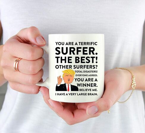 Andaz Press Funny President Donald Trump 11oz. Coffee Mug Gift, Surfer, 1-Pack, Christmas Birthday Drinking Cup Republican Democrat Political Satire For Coworker Surfer Mug Christmas Ideas For Surfers in Kuwait