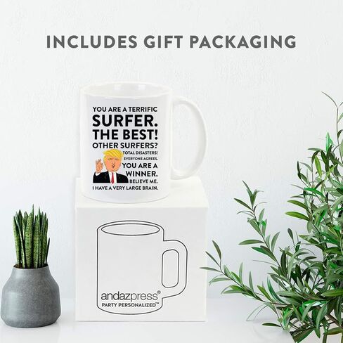 Andaz Press Funny President Donald Trump 11oz. Coffee Mug Gift, Surfer, 1-Pack, Christmas Birthday Drinking Cup Republican Democrat Political Satire For Coworker Surfer Mug Christmas Ideas For Surfers in Kuwait