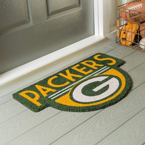 Team Sports America Officially Licensed NFL Fan Gear Green Bay Packers, Shaped Coir Door Mat Floor Mat Sports Accessories and Gift for Home Office and Fan Cave in Kuwait