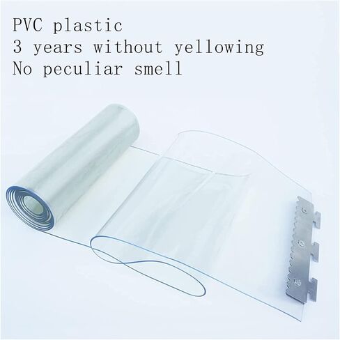 ستارة شريطية شفافة من مادة PVC شديدة التحمل - غطاء باب من الفينيل مقاوم للماء لغرف التجميد والمساحات التجارية - متينة وسهلة التركيب، مثالية للمصانع والمحلات التجارية، الحجم_الاسم، 195 × 400 سم / 76.77 × 157.48 بوصة in Kuwait