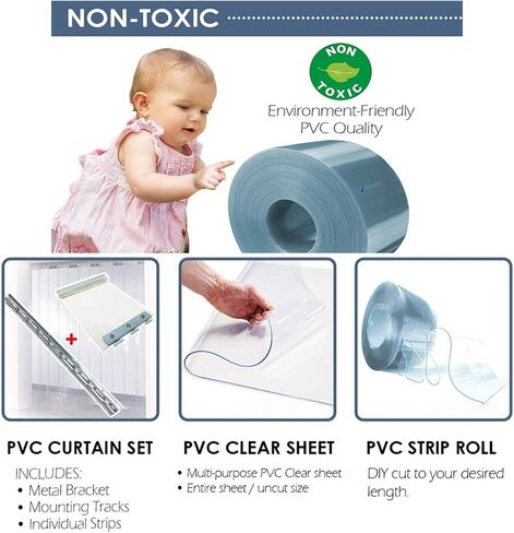 Heavy Duty PVC Strip Door Curtain Kit - Waterproof Vinyl for Walk-in Freezers, Warehouses, Garages (5pcs, 0.75x2.3m) - Easy Install, Durable, Energy Efficient, Temperature Control,Green,5pcs 0.75x2.3m in Kuwait
