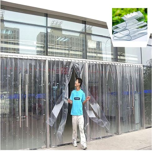 ستارة باب شريطية شفافة من PVC - شرائط بلاستيكية مقاومة للماء شديدة التحمل للاستخدام الصناعي والمتاجر والمرآب - لوحات وصول سلسة موفرة للطاقة لتعزيز المتانة، الحجم_الاسم، 105 × 220 سم / 41.34 × 86.61 بوصة in Kuwait
