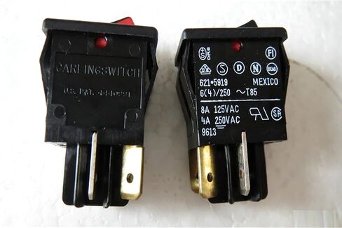 مفتاح Carling Switch 621 * 5919، مفتاح هزاز متوافق، 4A 250V/8A 125V، 4-Pin 2-Position الطرفية بزاوية SPDT اتصالات فضية، معتمد من RU/CSA/DVE in Kuwait
