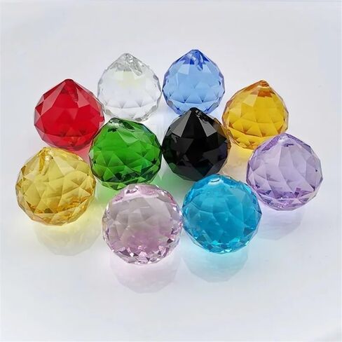Hanging Crystals Prisms 10pcs 30mm Colorful Crystal Faceted Ball Prism Hanging Pendant Lamp Home Decor Hangings Crystals for Decoration(Purple) in Kuwait