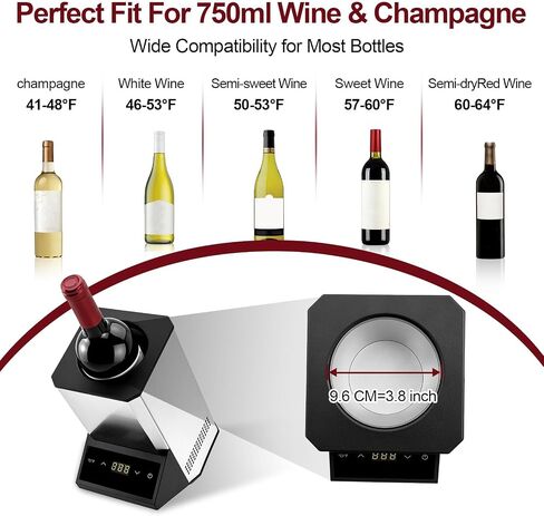 Electric Wine Chiller Single Bottle, Adjustable 41-64°F Fits 750ml Bottles | Iceless & portable design, supports 24-hour use. Suitable for home bar, gatherings, countertop and holiday gift in Kuwait