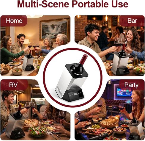 Electric Wine Chiller Single Bottle, Adjustable 41-64°F Fits 750ml Bottles | Iceless & portable design, supports 24-hour use. Suitable for home bar, gatherings, countertop and holiday gift in Kuwait