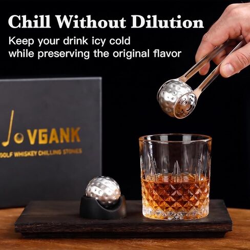 JOVGANK Golf Ball Whiskey Chilling Stones Set of 4 - Men's Golfer Gifts, Stainless Steel Reusable Ice Cubes, Metal Ice Balls for Scotch, Bourbon, Unique Fathers Day Birthday Gifts for Dad Him Husband in Kuwait