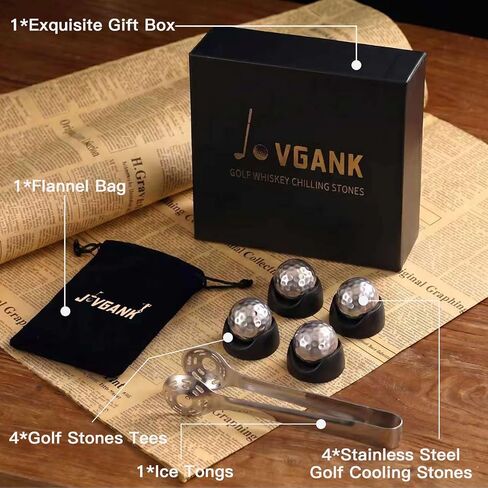 JOVGANK Golf Ball Whiskey Chilling Stones Set of 4 - Men's Golfer Gifts, Stainless Steel Reusable Ice Cubes, Metal Ice Balls for Scotch, Bourbon, Unique Fathers Day Birthday Gifts for Dad Him Husband in Kuwait