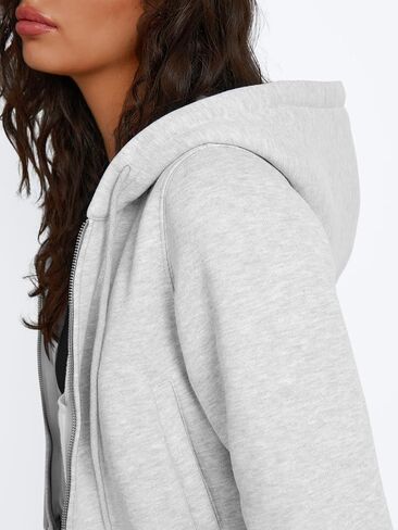 Womens Fashion Oversized Sweatshirts Fall Zip Up Cropped Long Sleeve Hoodies Short Outfit Sweatshirts Spring Clothes Grey in Kuwait