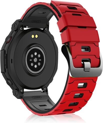 حزام سيليكون لـ Amazfit Balance Ultra/Balance 3 2 1، مشبك دبوس بلونين، 22 مم حزام بديل من السيليكون الرياضي لـ Amazfit Bip 6/Bip 5/Cheetah 2 Ultra/Active Max - أحمر وأسود in Kuwait
