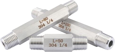 3000 رطل لكل بوصة مربعة 1/8 بوصة 1/4 بوصة 3/8 بوصة 1/2 بوصة BSPT 1/4 بوصة NPT ذكر x25-100 مم 304 حلمة سداسية من الفولاذ المقاوم للصدأ موصل طويل لتركيب الأنابيب (BSPT 3l8 L 100 مم) تركيبات السباكة in Kuwait