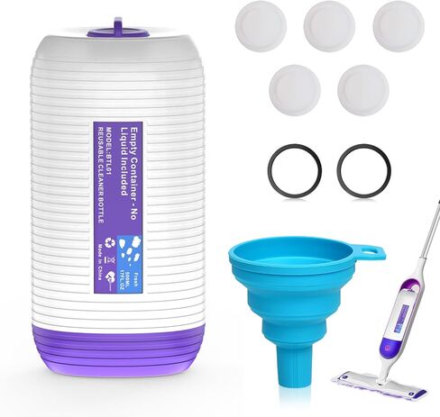 زجاجة قابلة لإعادة التعبئة لـ Swiffer® Power Mop™، حاوية محلول قابلة لإعادة الاستخدام سعة 500 مل / 17 أونصة سائلة، مع 6 سدادات مانعة للتسرب وقمع واحد، تركيب بسيط، تعمل مع أي منظف in Kuwait