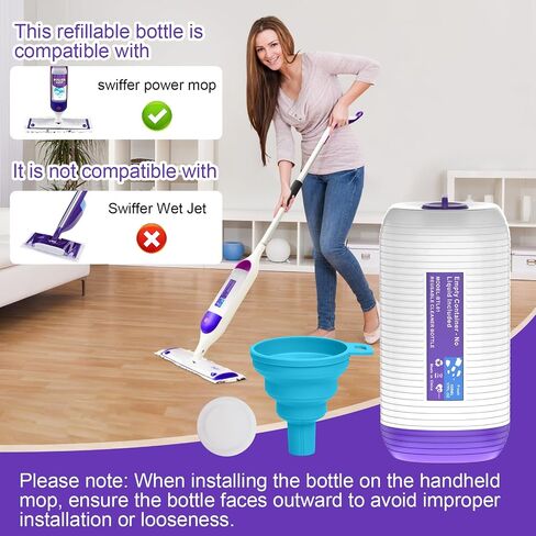 زجاجة قابلة لإعادة التعبئة لـ Swiffer® Power Mop™، حاوية محلول قابلة لإعادة الاستخدام سعة 500 مل / 17 أونصة سائلة، مع 6 سدادات مانعة للتسرب وقمع واحد، تركيب بسيط، تعمل مع أي منظف in Kuwait