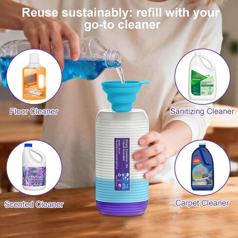 زجاجة قابلة لإعادة التعبئة لـ Swiffer® Power Mop™، حاوية محلول قابلة لإعادة الاستخدام سعة 500 مل / 17 أونصة سائلة، مع 6 سدادات مانعة للتسرب وقمع واحد، تركيب بسيط، تعمل مع أي منظف in Kuwait